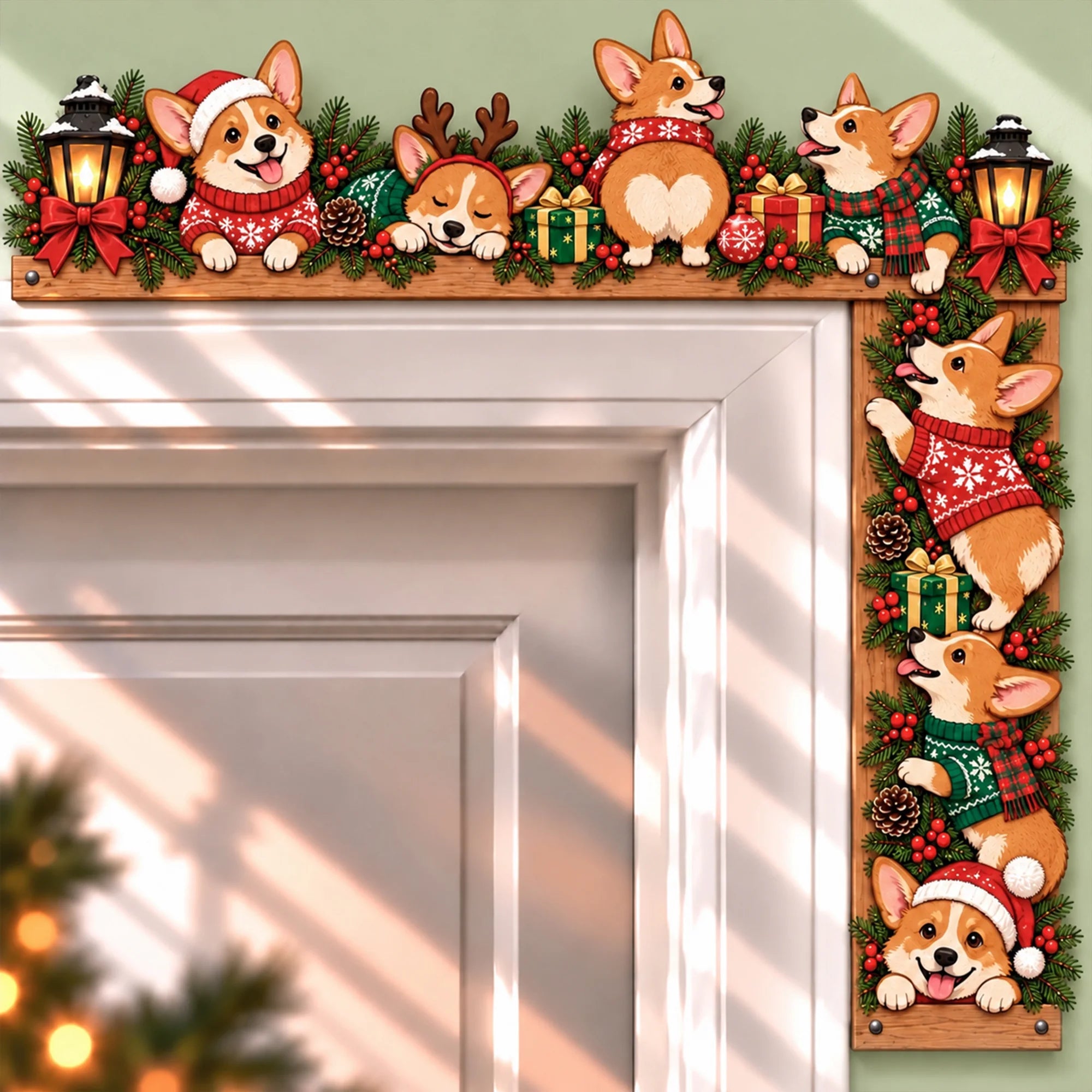 Christmas Corgi Door Topper, Festive Holiday Decor, Dog Lovers Gift