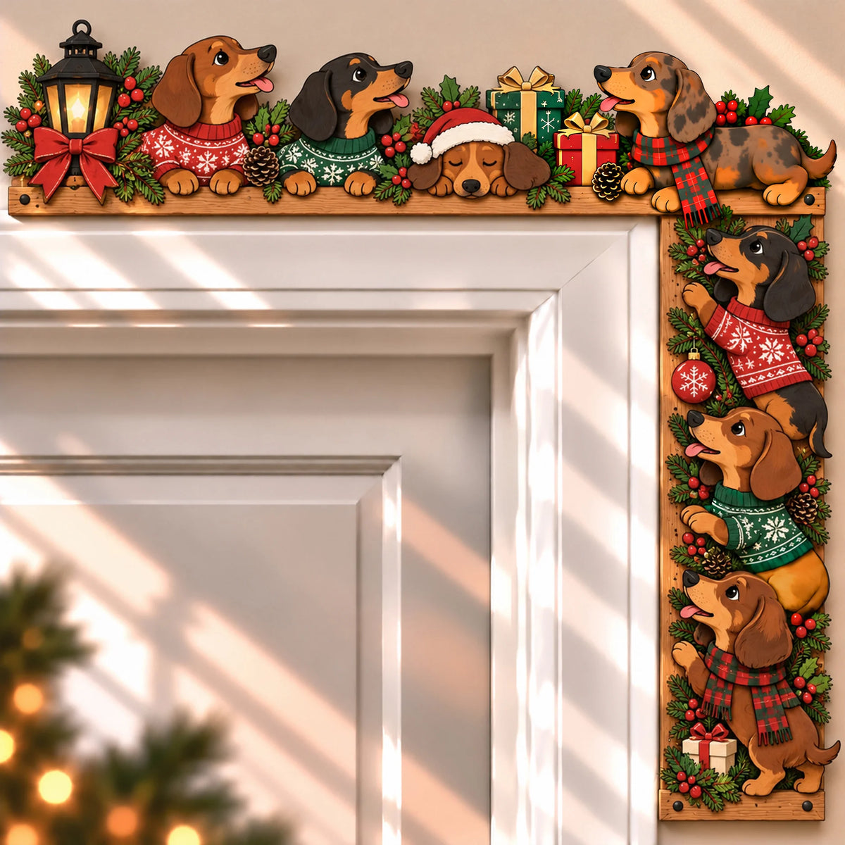 Festive Christmas Dachshund Door Topper, Holiday Dog Lover Gift