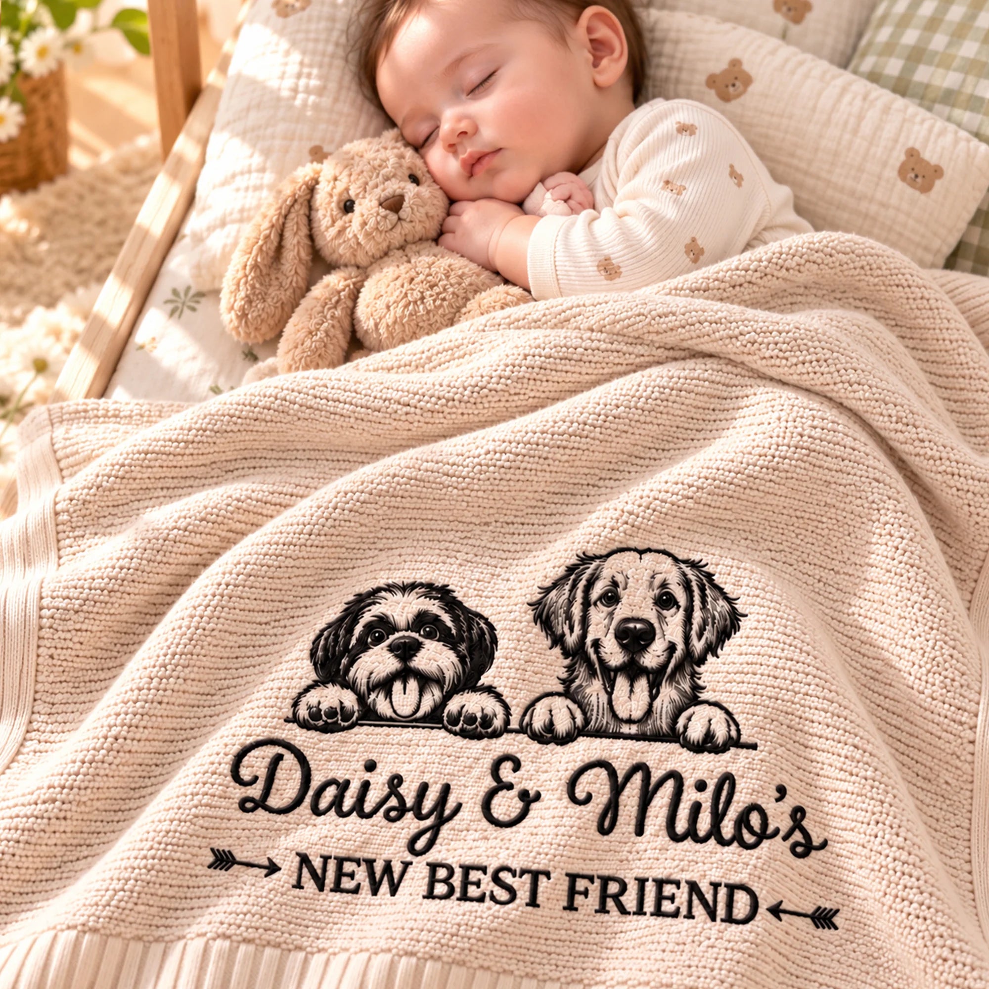 Personalized New Best Friend Baby Blanket, Custom Dog Name Blanket, Baby Shower Gift, Dog Lover Gift