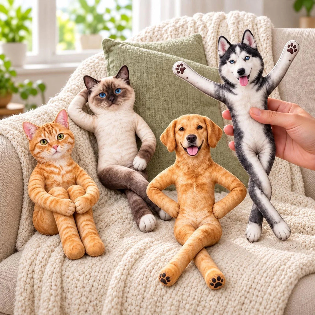 Personalized Pet Photo Poseable Plush Doll, Bendable Dog Cat Gift