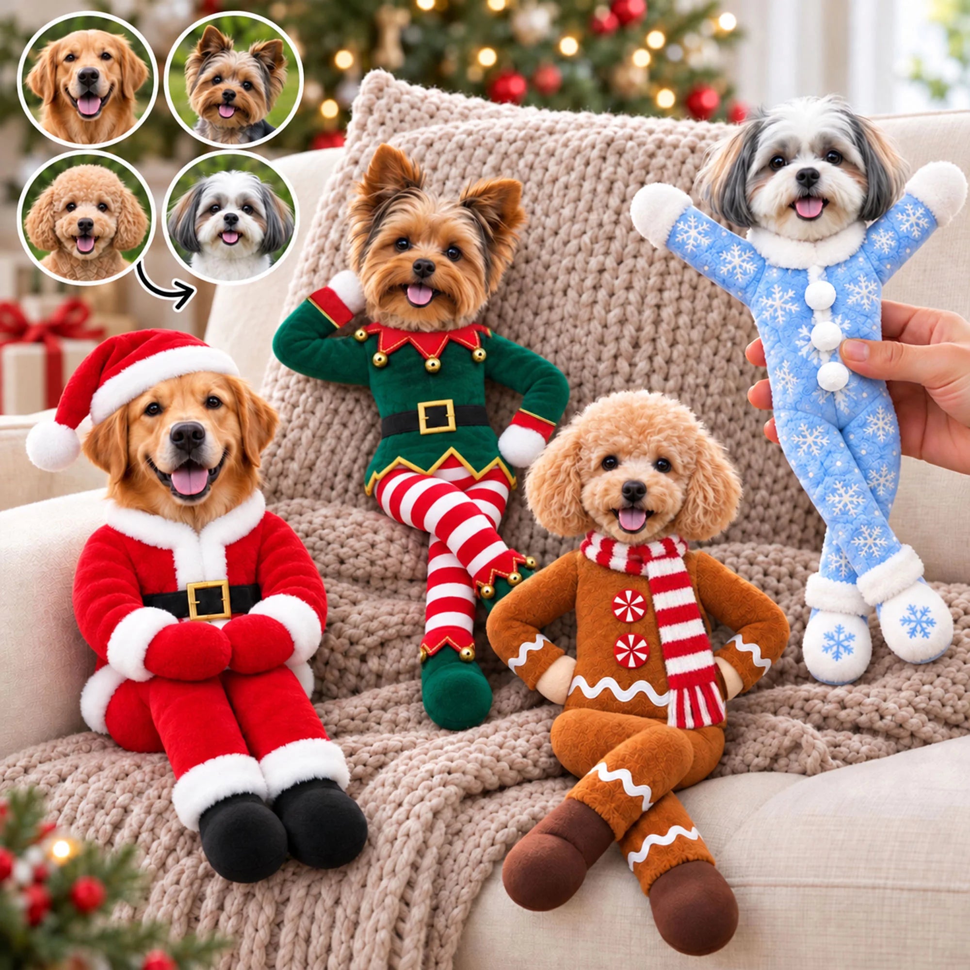 Personalized Merry Pup Poseable Plush Doll, Custom Photo Christmas Gift