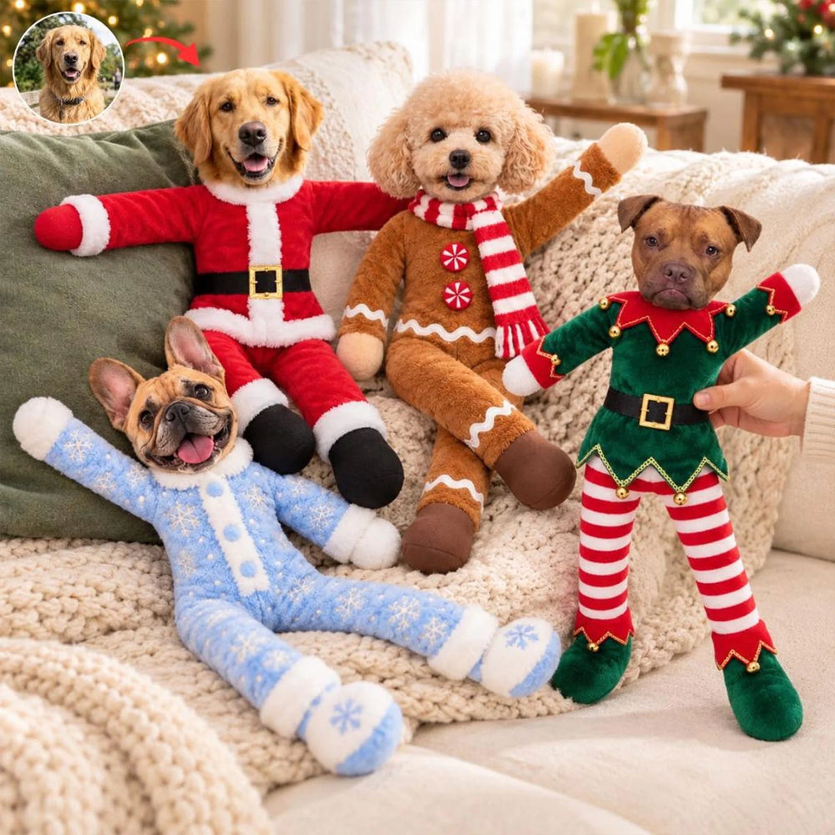 Personalized Christmas Pet Photo Poseable Plush Doll, Dog Lover Gift