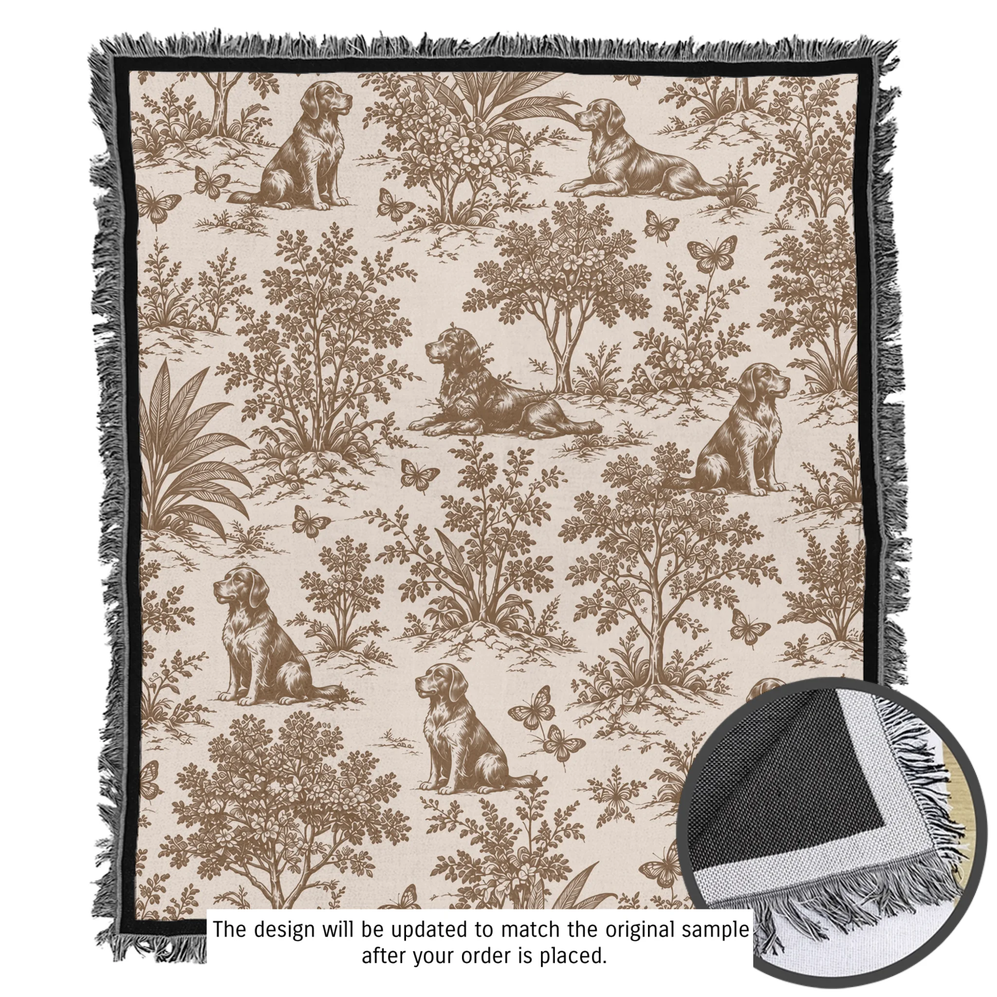 Personalized Dog Memorial Woven Blanket, Custom Photo Botanical Toile Gift