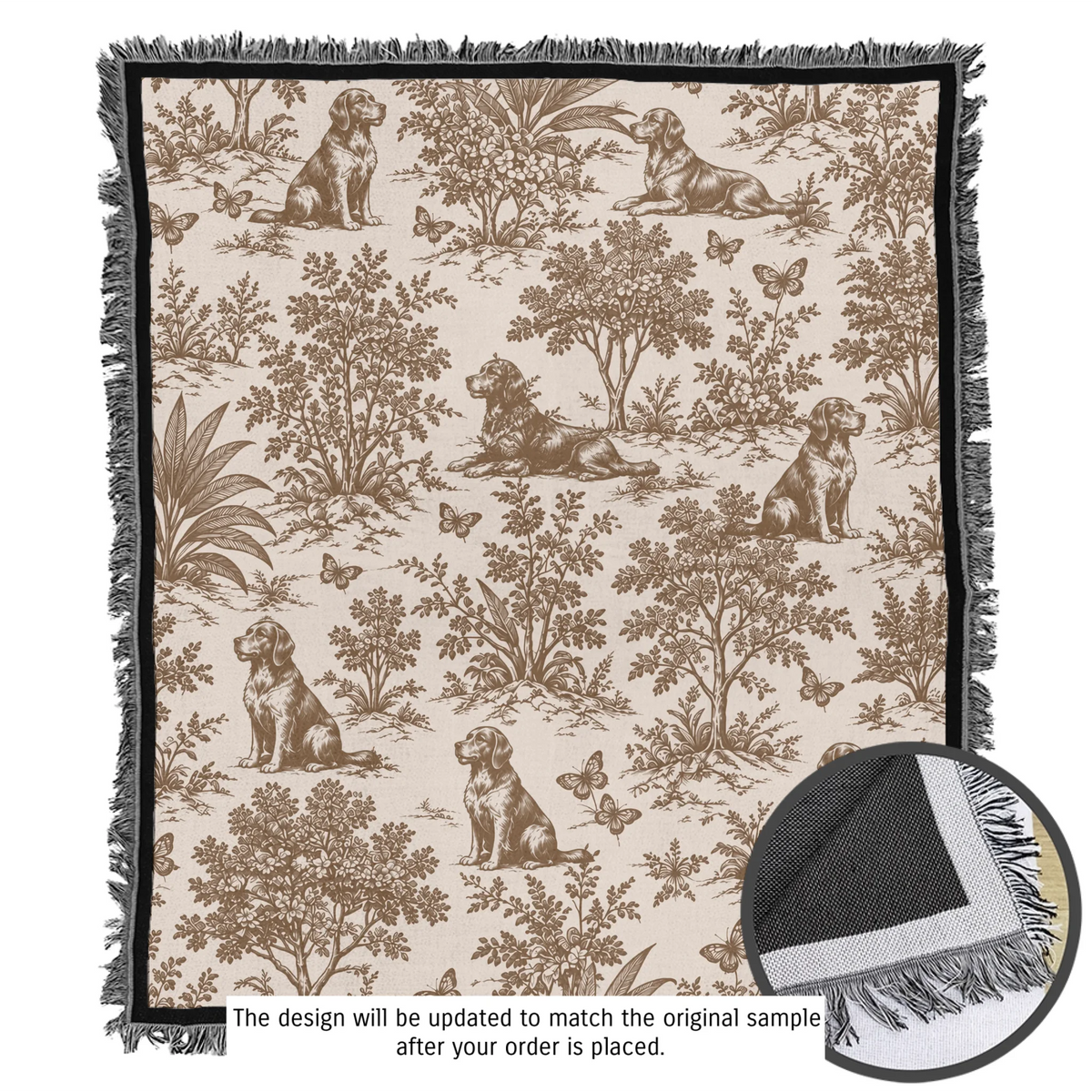 Personalized Dog Memorial Woven Blanket, Custom Photo Botanical Toile Gift