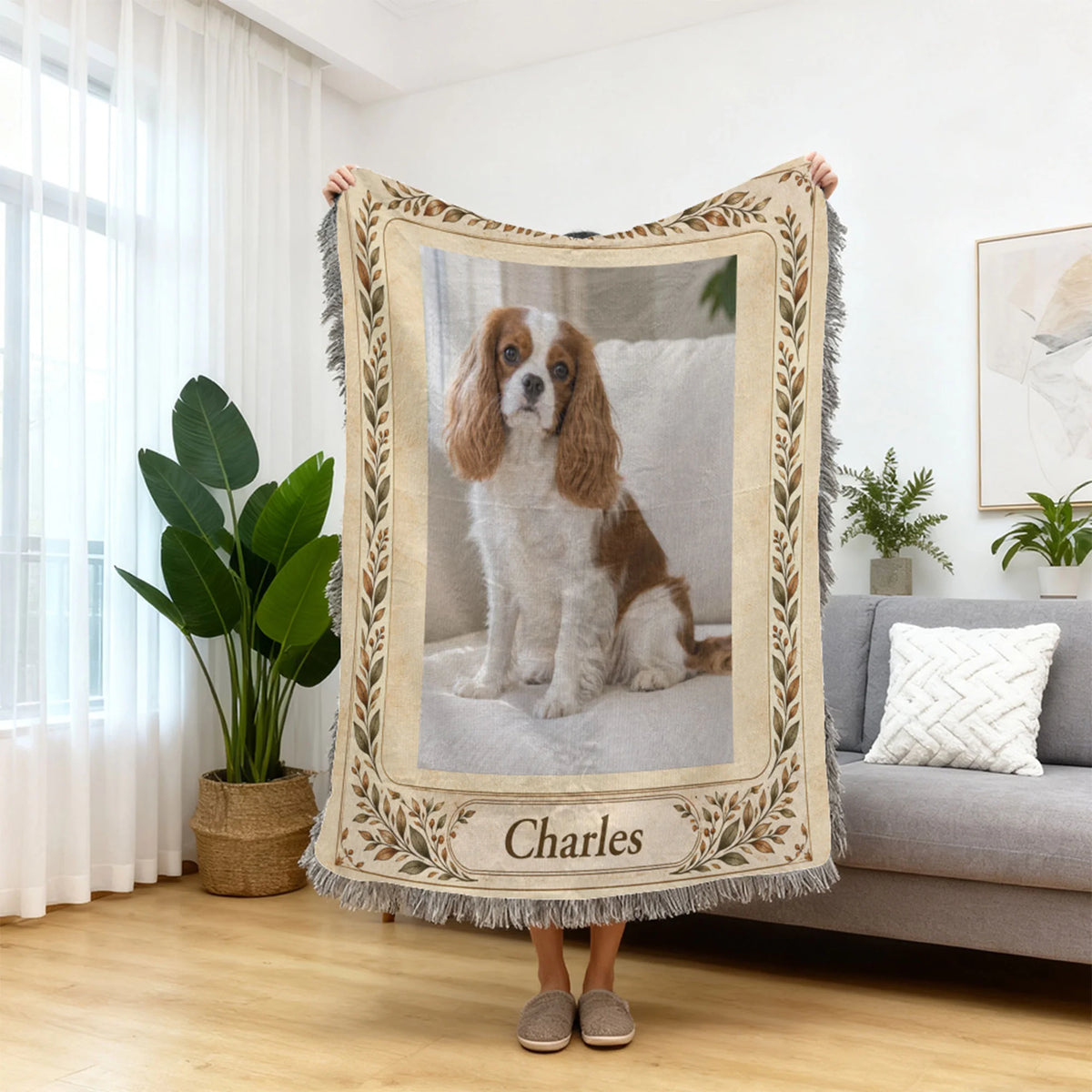 Custom Pet Photo Woven Blanket, Personalized Name