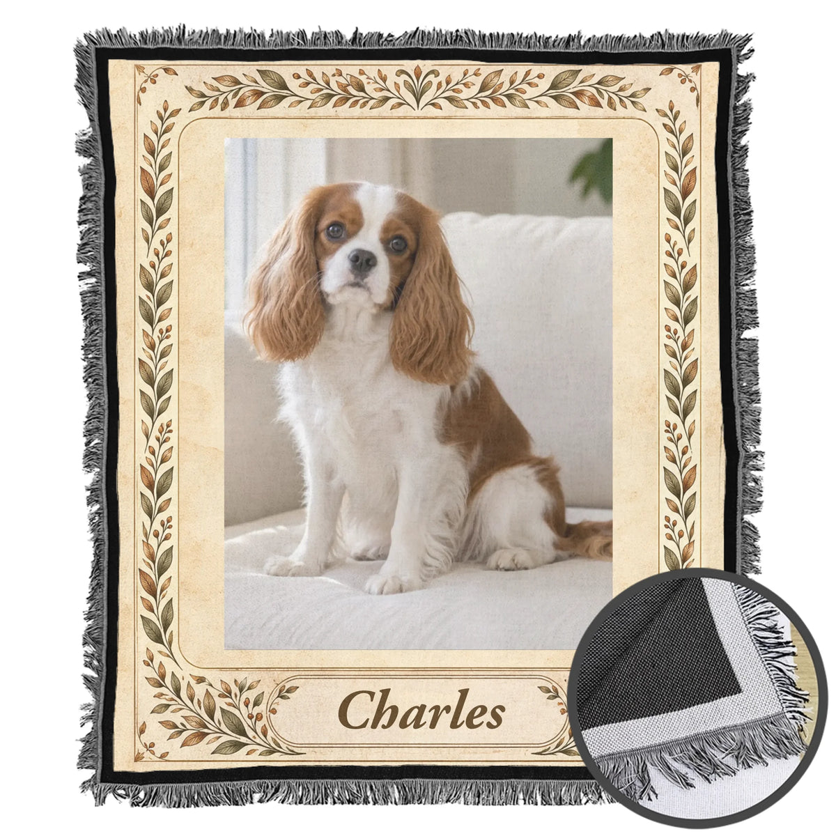 Custom Pet Photo Woven Blanket, Personalized Name