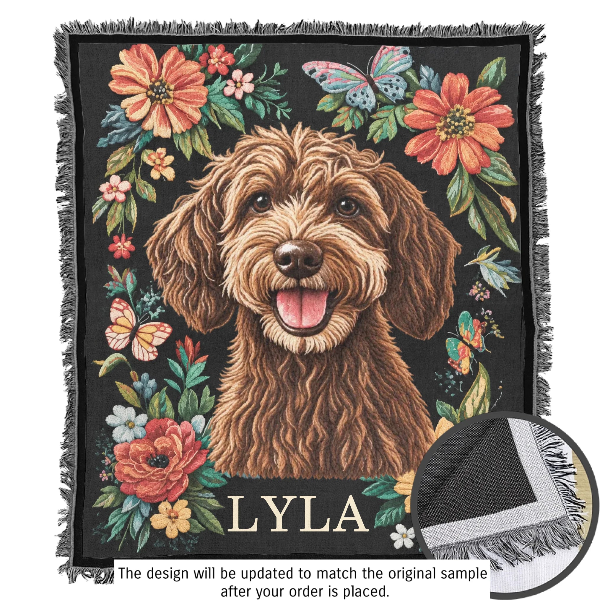 Personalized Dog Woven Blanket, Custom Floral Pet Throw