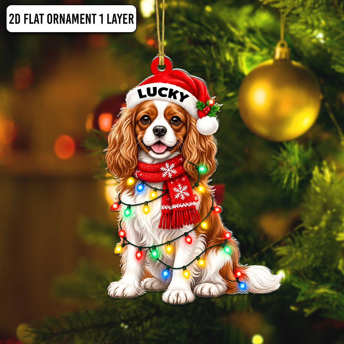 Cavalier King Charles Christmas Ornament, Custom Name Santa Hat Gift copy