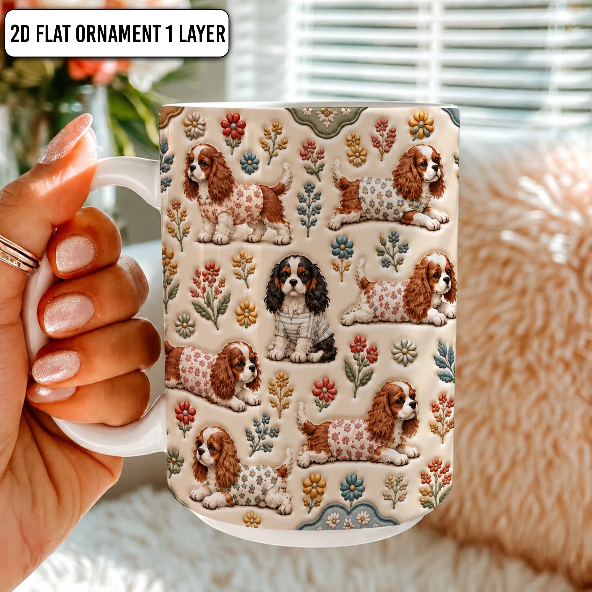 Botanical Cavalier King Charles Mug, Wildflower Spaniel Coffee Cup, Pet Lover Gift