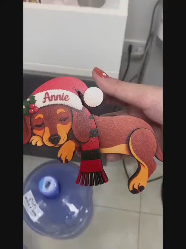 Custom Dachshund Christmas Wooden Sitter, Custom Name Holiday Shelf Decor
