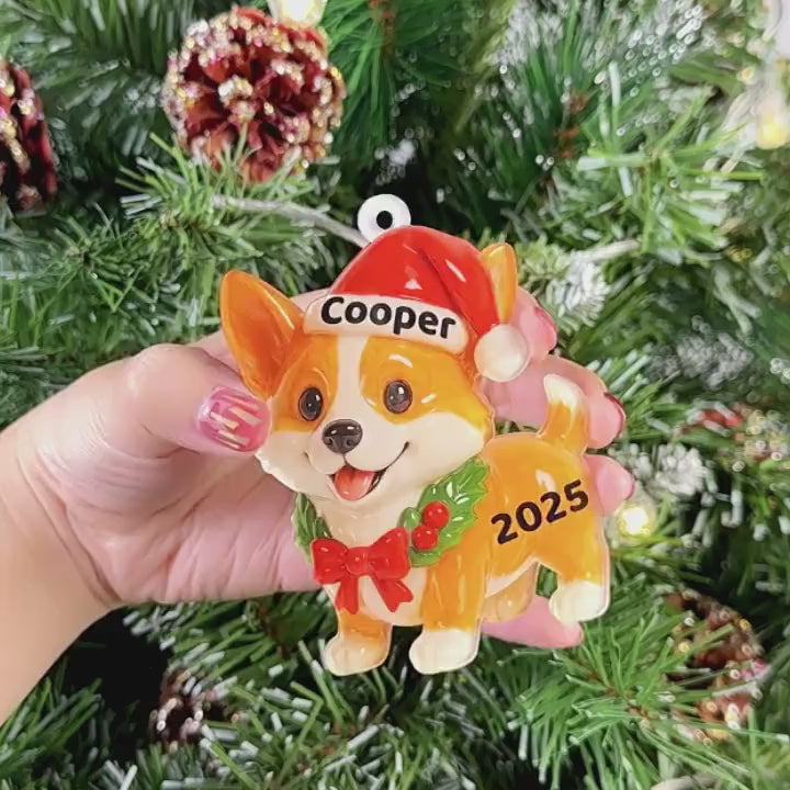 Corgi Christmas Ornament 2025, Custom Name Acrylic Ornament